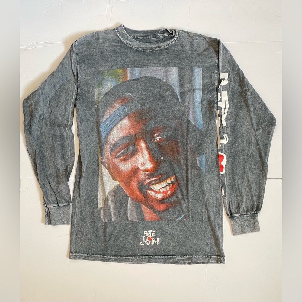 Tupac Shakur Poetic Justice Men Long Sleeve Tee Shirt Size Small Grey Vintage